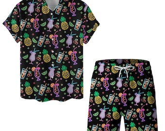 Tropical Drink Hawaiian Shirt and Shorts Set, Men's Aloha Outfit