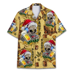 Funny Christmas Party Skull Hawaiian Shirt For Men Christmas Gifts Mens Hawaiian Shirts Short Sleeve Button Down Shirt Men