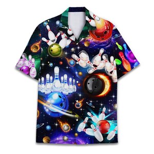 Galaxy Bowling Hawaiian Shirt, Solar Eclipse Button-Down
