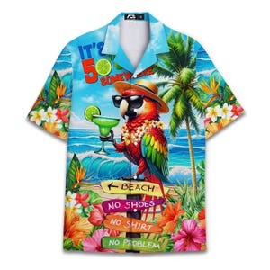 Funny Parrot Hawaiian Shirt For Men Summer Beach Vacation Aloha Party Mens Hawaiian Shirts Short Sleeve Button Down Shirt Men