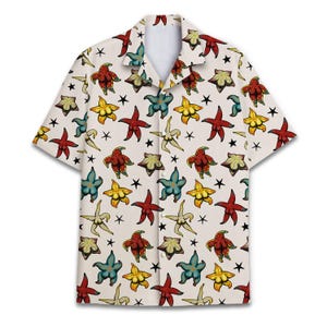 Colorful Starfish Hawaiian Shirts for Men, Summer Beach Starfish Button Down Short Sleeve Hawaiian Shirt