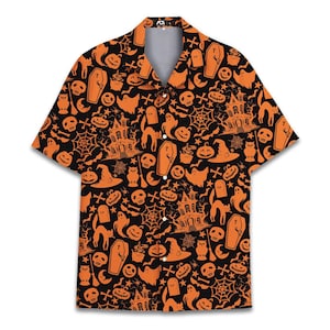 Retro Pumpkin Skull Halloween Hawaiian Shirt For Men Skeleton Mens Hawaiian Shirts Short Sleeve Button Down Shirt Men