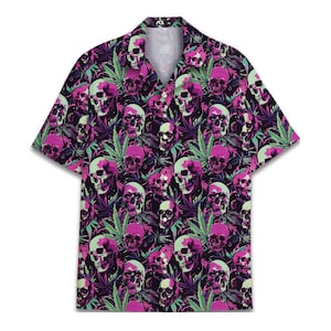 Colorful Tropical Marijuana Skull Hawaiian Shirt For Men Summer Aloha Mens Hawaiian Shirts Short Sleeve Button Down Shirt Men