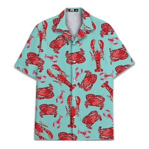Funny Crab Shirts Party Vibes Hawaiian Shirt for Mens Unisex Hawaiian Shirt Mens Short Sleeve Button Down Shirt Men