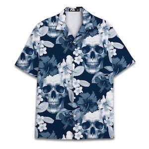 Floral Skull Hawaiian Shirt for Men Aloha Skeleton Mens Hawaiian Shirts Casual Short Sleeve Button Down Shirt Men 2