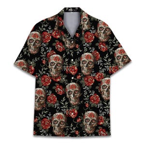 Vintage Skull Hawaiian Shirt for Men Aloha Skeleton Mens Hawaiian Shirts Casual Short Sleeve Button Down Shirt Men