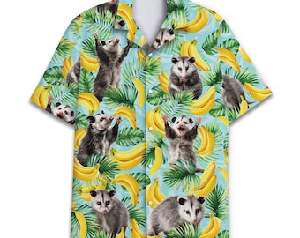 Vintage Opossum Hawaiian Shirt: Mens Banana Tropical Print, 80s Style