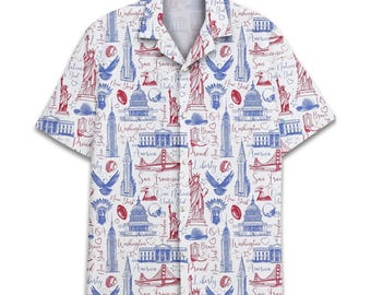 Partriotic United States America Hawaiian Shirt For Men Independence Day Mens Hawaiian Shirts Short Sleeve Button Down Shirt