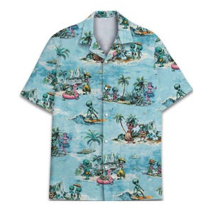 Retro Hawaii-strand Alien Hawaiiaans shirt voor mannen Aliens Zomervakantie Hawaiiaanse shirts heren korte mouw button-down shirt