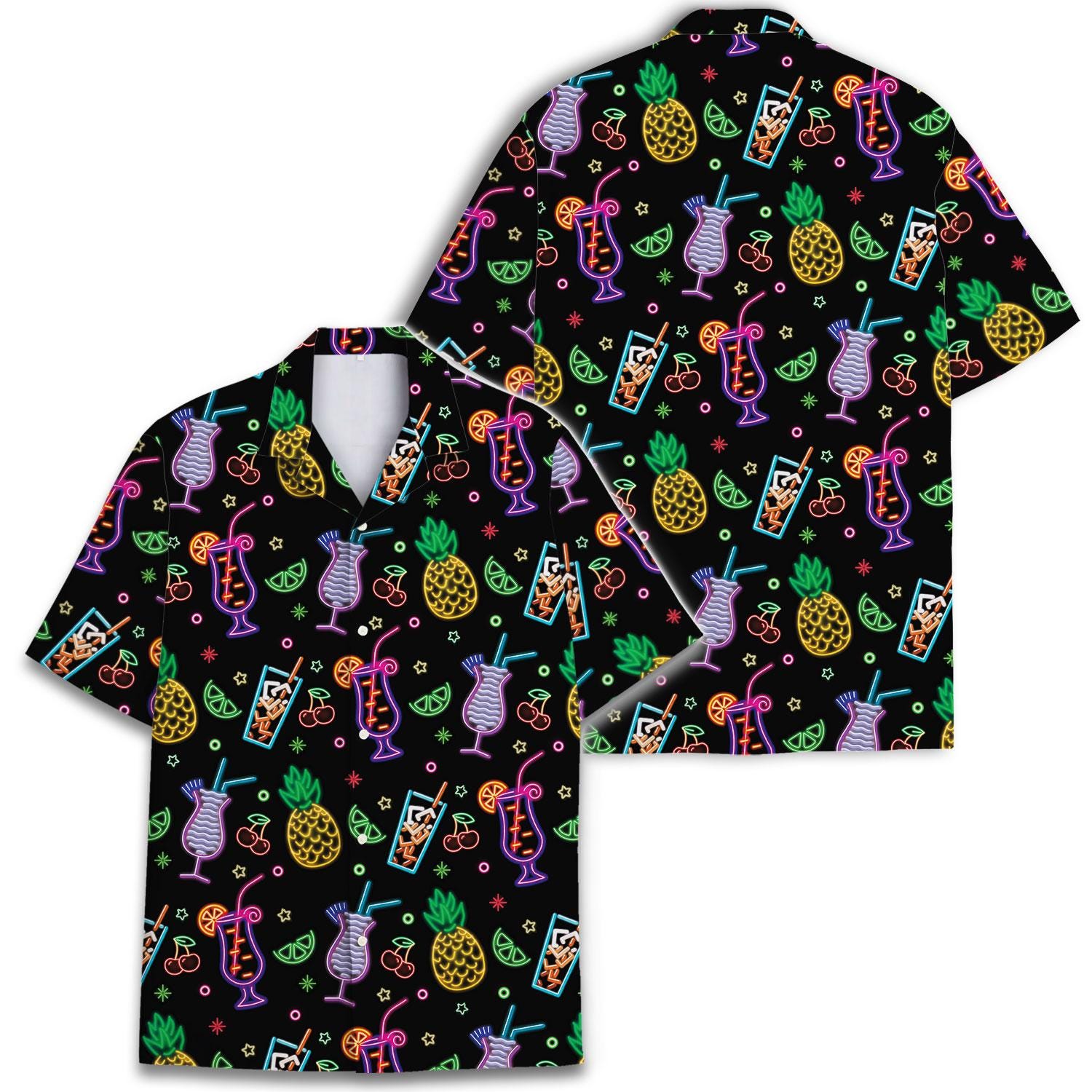 Neon Pineapple Cocktail Hawaiian Shirt, 80s Retro Print - Etsy