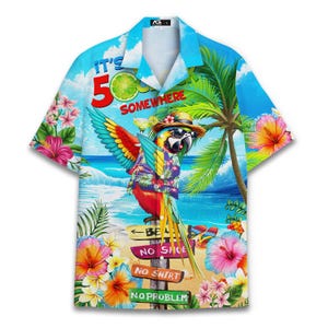 Hawaiian Shirts for Men Funny Parrot Button Down Short Sleeve Shirt