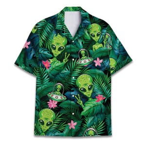 Lustige Alien Hawaii Hemden für Männer, Alien UFO Kurzarm Shirt Männer