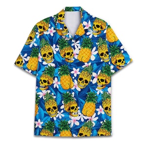 Colorful Surfing Pineapple Skull Hawaiian Shirt for Men Summer Beach Mens Hawaiian Shirts Short Sleeve Button Down Shirt Men