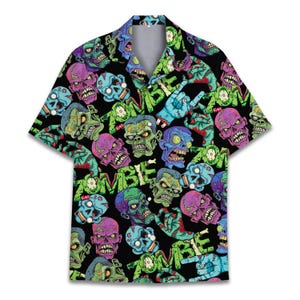 Retro Colorful Zoombie Hawaiian Shirts For Women Vintage 80s Womens Hawaiian Shirt For Women Hawaiian Shirts Short Sleeve