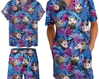 Opossum Hawaiian Shirt & Swim Trunks Set – Tropical Beach Outfit