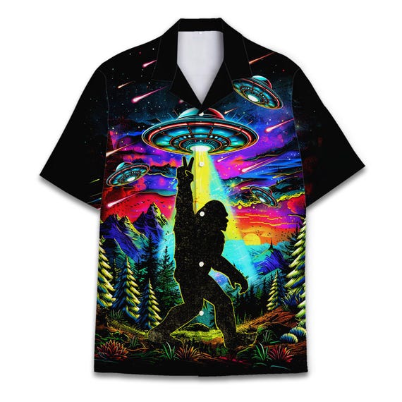 Alien UFO Bigfoot Hawaiian Shirt: Vintage Forest Button-down - Etsy
