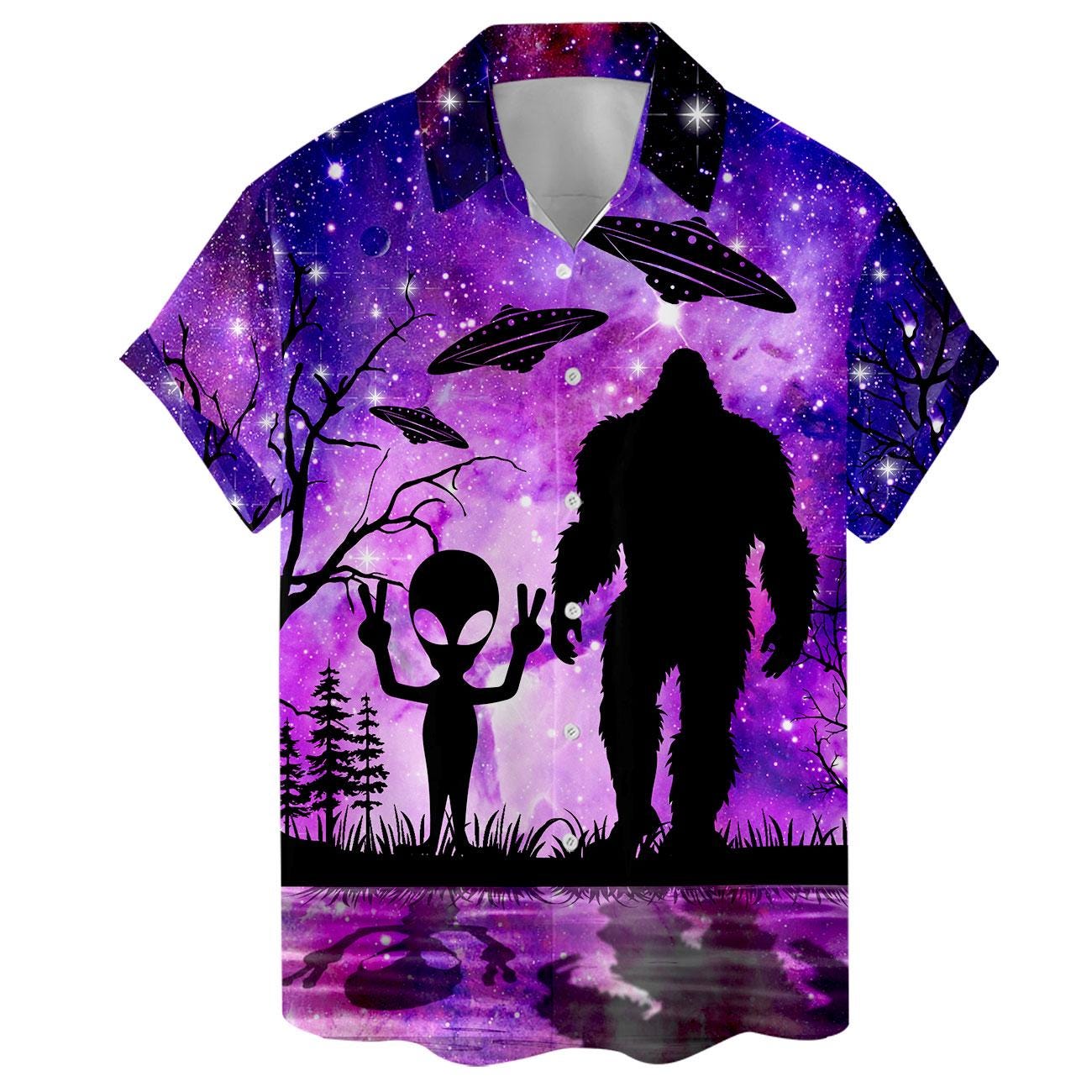 Retro Galaxy UFO Alien Bigfoot Hawaiian Shirt - Etsy