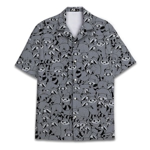Funny Tropical Raccoon Hawaiian Shirt For Men, Short Sleeve Button Down Holiday Beach Summer Short Sleeve Shirt Summer
