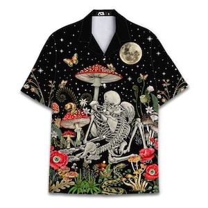 Floral Skull Hawaiian Shirt for Men Aloha Skeleton Mens Hawaiian Shirts Casual Short Sleeve Button Down Shirt Men 4