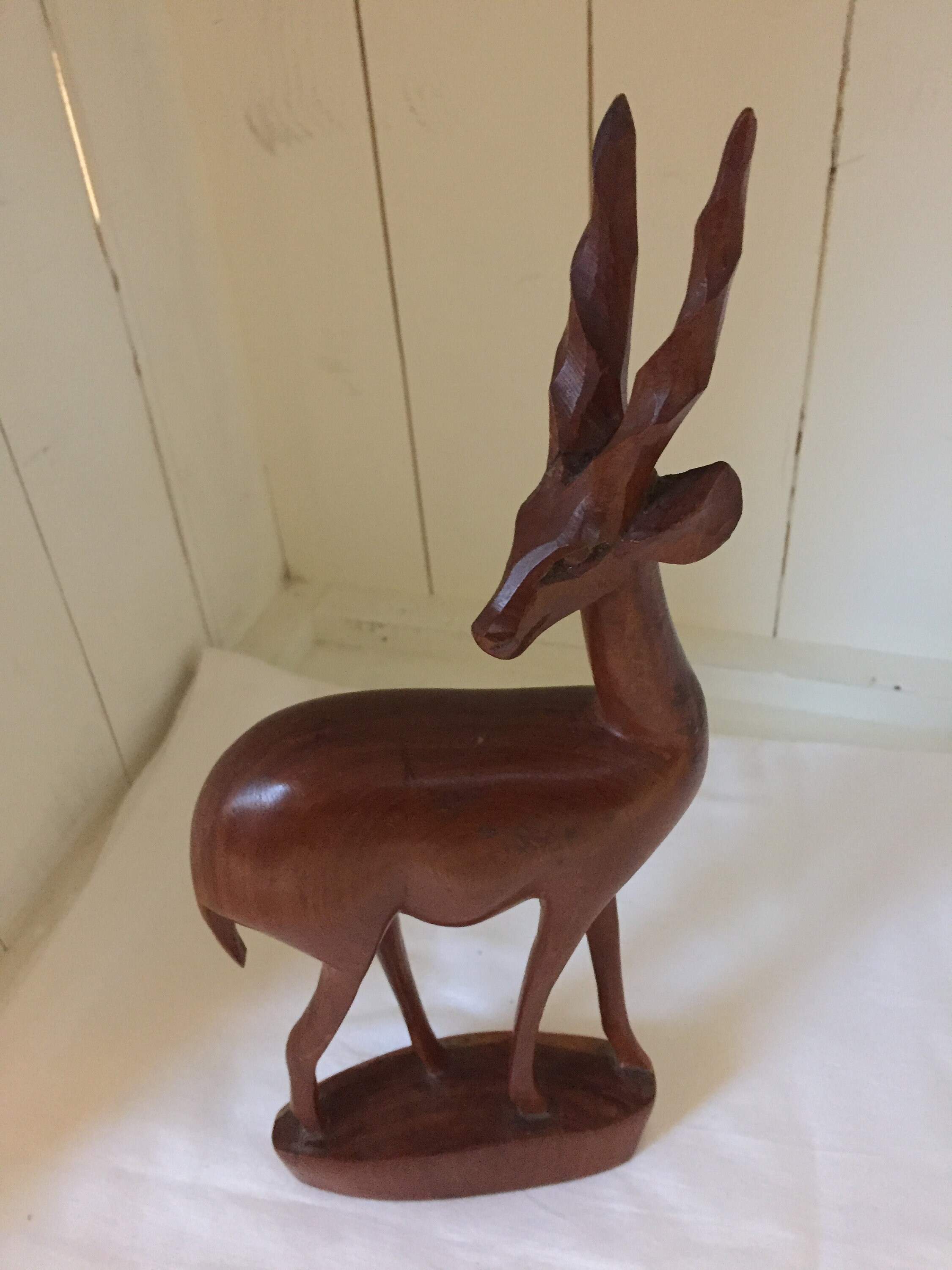 Mid century wooden carved African Antelope Gazelle Retro 50s 60s 70s 36.1cm high 