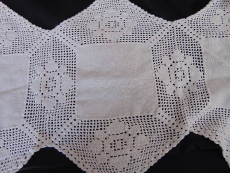 Gorgeous Diamond Pattern Large White Hand Crochet Table Runner