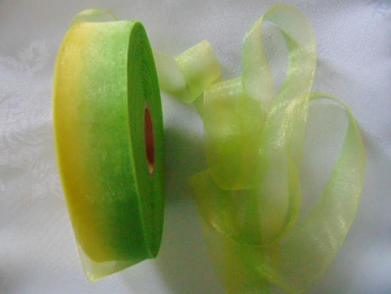 full roll of 100 yards lemongreen organza ribbon 22mm wide cards sewing wedding hair = only 16p per yard