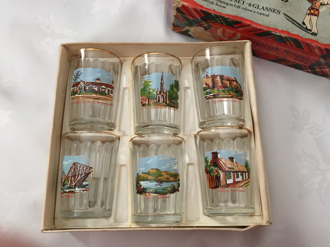Set of 6 true vintage shot glasses from Scotland in original Etsy