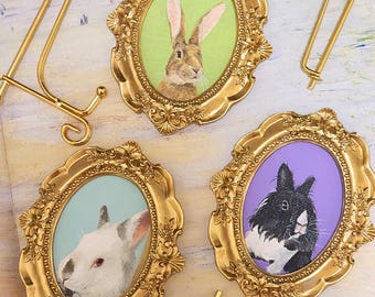 Retrato personalizado de conejo de Pascua pintado a mano a partir de una foto: arte de conejo personalizado, mini retrato