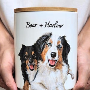 Hand-painted ceramic pet memorial urn, custom realistic portrait