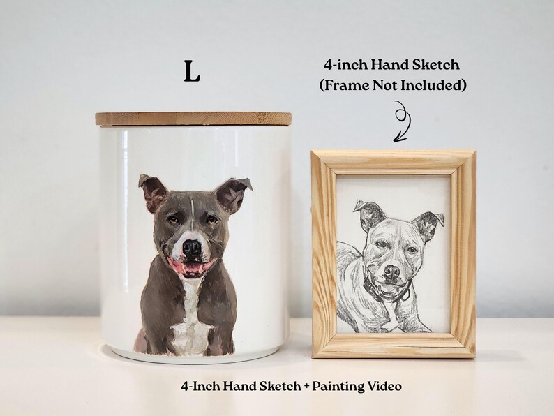 L size pet urn and 4-inch hand sketch