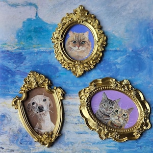 Mini Pet Portrait,  Acrylic Hand Painted, Pet memorial, Custom Dog Portrait From Photo,  Cat Portrait in Vintage Frame, Pet Gift, Pet Loss