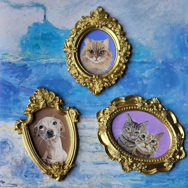 Mini Pet Portrait,  Acrylic Hand Painted, Pet memorial, Custom Dog Portrait From Photo,  Cat Painting, Pet Loss, Pet Lover Present