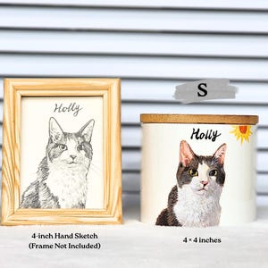 s size hand painted pet portrait urn and 4 inches hand sketch