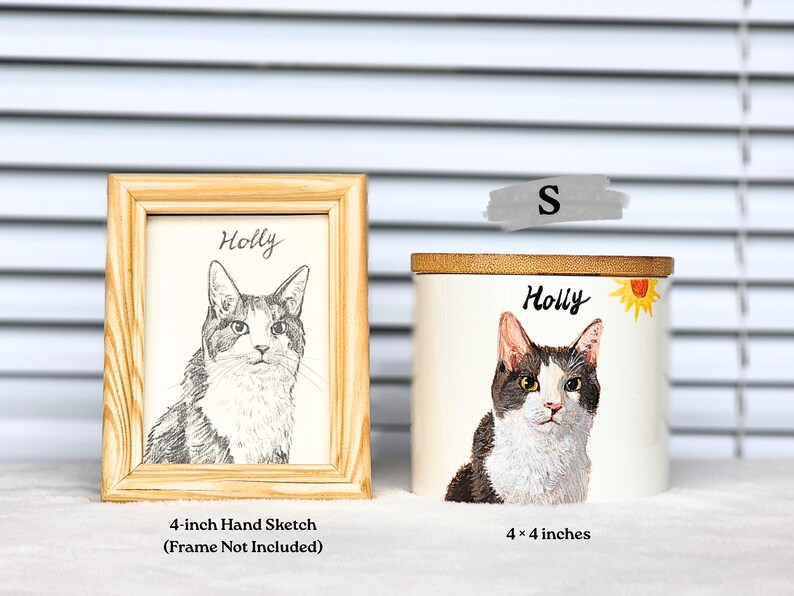s size hand painted pet portrait urn and 4 inches hand sketch