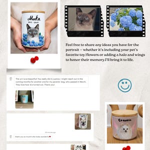 Hand-painted ceramic pet memorial urn, custom realistic portrait
