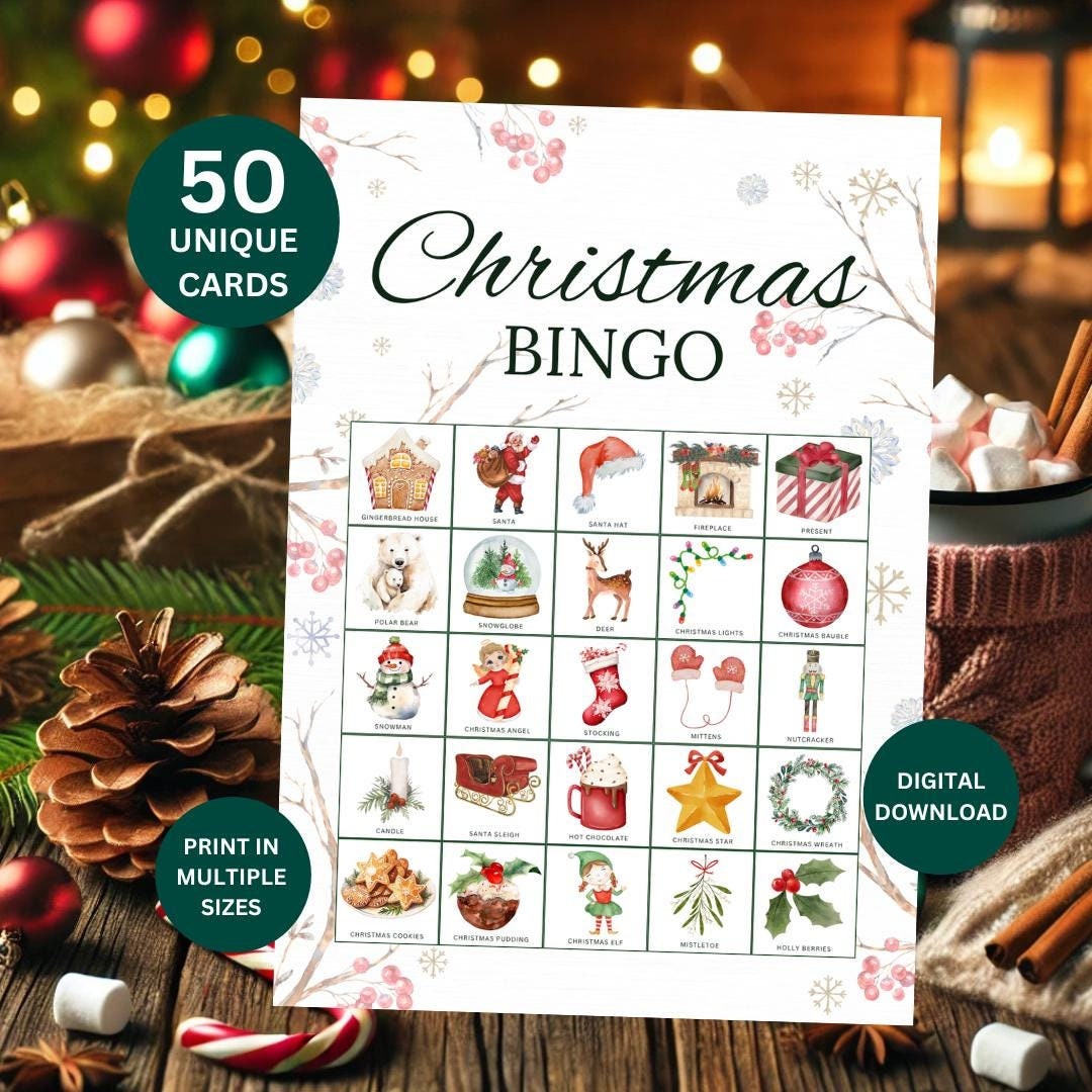 Christmas Bingo Game Printable –50 Unique Cards+ Instructions | Fun ...