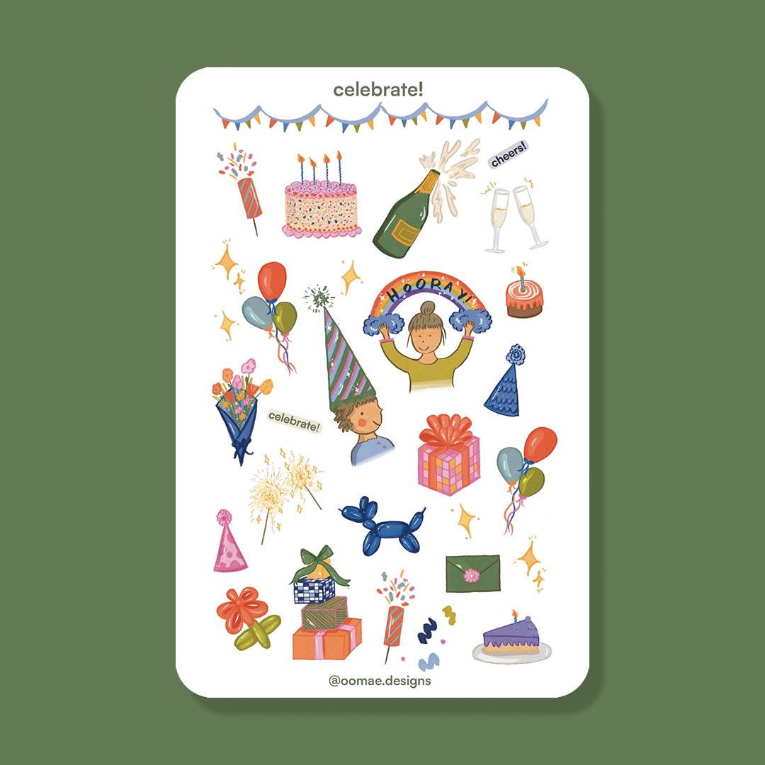 Celebrate! | Journal Stickers | Sticker Sheet | Party Sticker ...