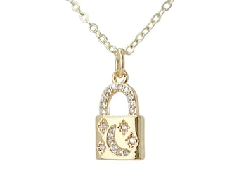 Padlock necklace, gold lock necklace, gold padlock necklace