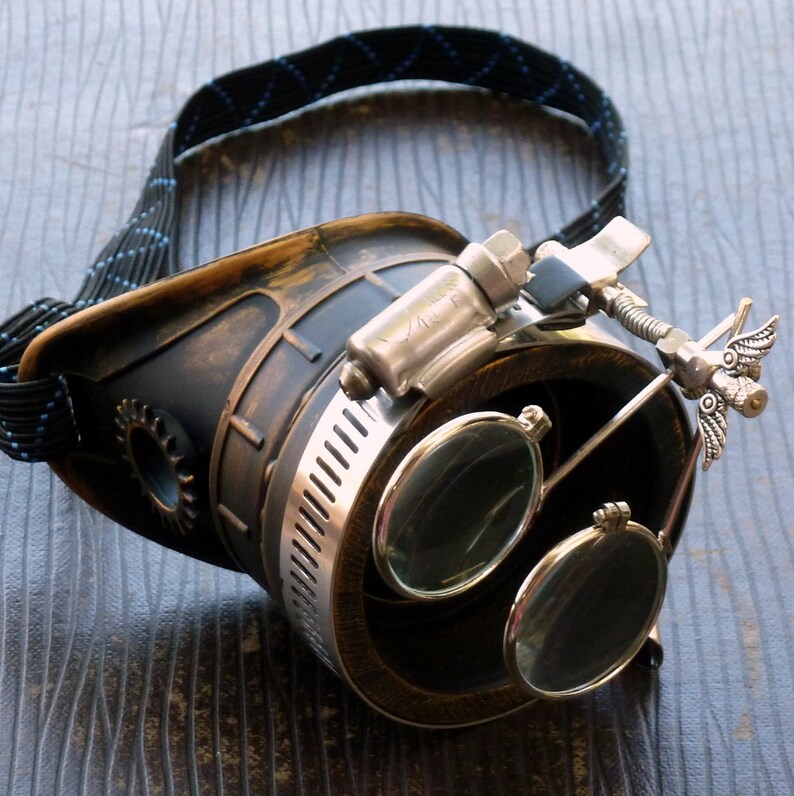 Steampunk goggles monocle eyepatch costume biker dark lens cyber gothic silver
