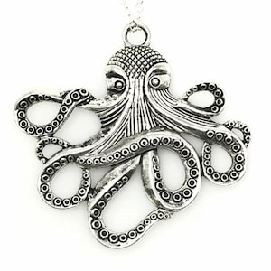 Steampunk jewelry Victorian vintage Octopus necklace nautical pirate pendant silver charm costume accessories