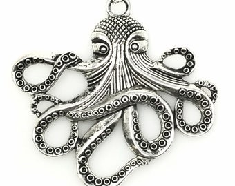 Steampunk jewelry Victorian vintage Octopus necklace nautical pirate pendant silver charm costume accessories