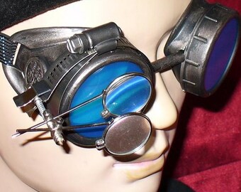 Steampunk Goggles Glasses AVIATOR magnifying lens loops---RARE-----Time Travel Crazy Scientist's Oculo-Vision Tool