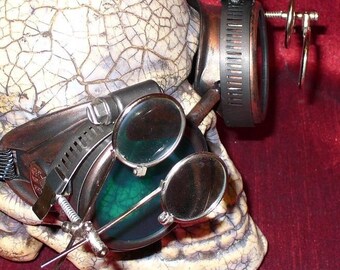 Steampunk Goggles Glasses AVIATOR magnifying lens loops---RARE-----Time Travel Crazy Scientist's Oculo-Vision Tool