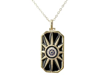 Gold tarot card necklace, gold sun medallion necklace, spiritual jewelry