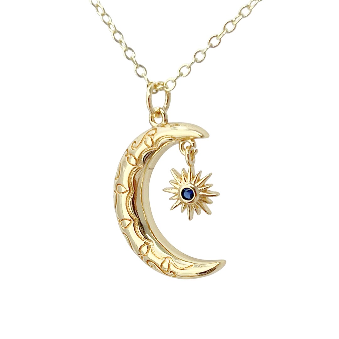 Star and Moon Necklace, Gold Crescent Moon Necklace, Godmother Gift