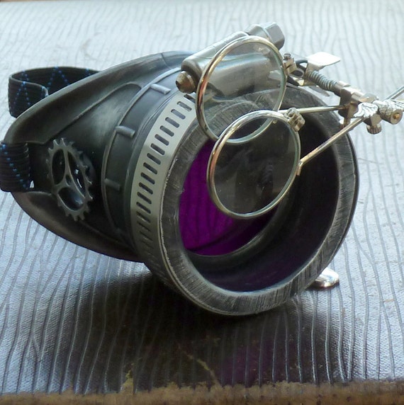 Steampunk goggles monocle eyepatch costume biker clear lens cyber gothic silver