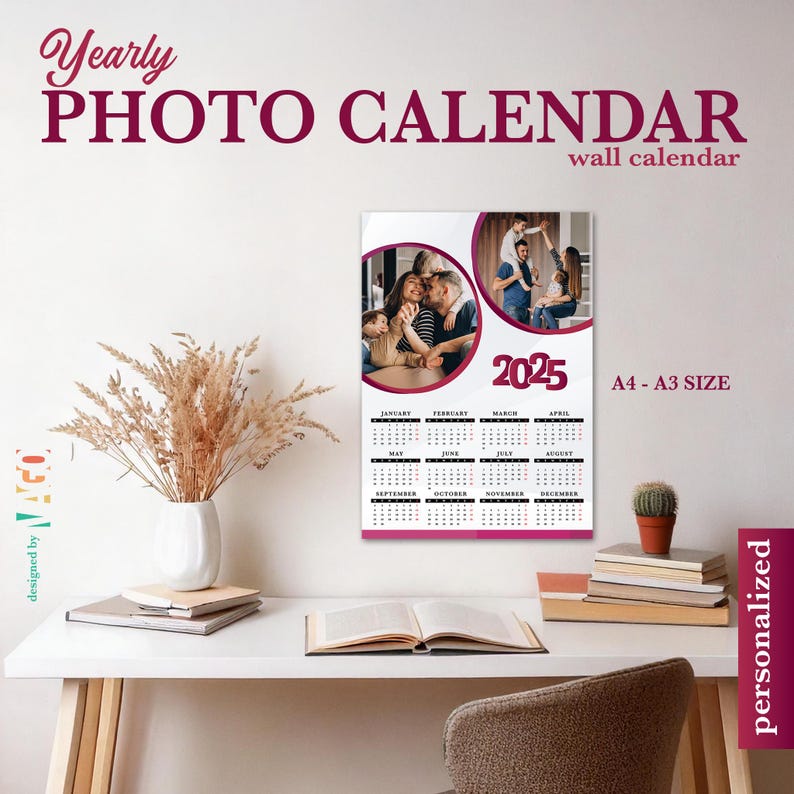Calendario Fotográfico 2025 Para Personalizar (calendario De Manualidades 2025 En Formato A4), Calendario DIY Para Personalizar De Enero A Diciembre Con Vista General De Vacaciones, Ideal Como Regalo