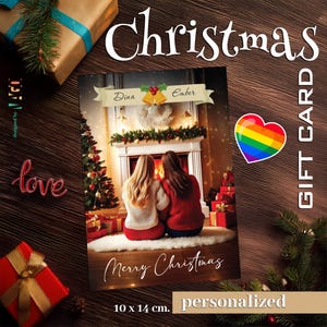 Carte-cadeau de Noël personnalisée, Carte-cadeau, Carte de joyeux Noël, Carte postale, LGBT, Lesbienne