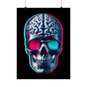 Poster del cervello scheletrico: arte murale gotica rossa e blu