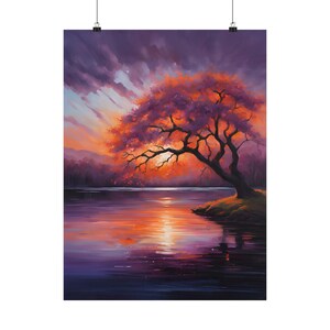 Póster de Sakura, póster de otoño, junto al lago, pósteres verticales mate, 11" x 14", 12" x 16", 18" x 24"
